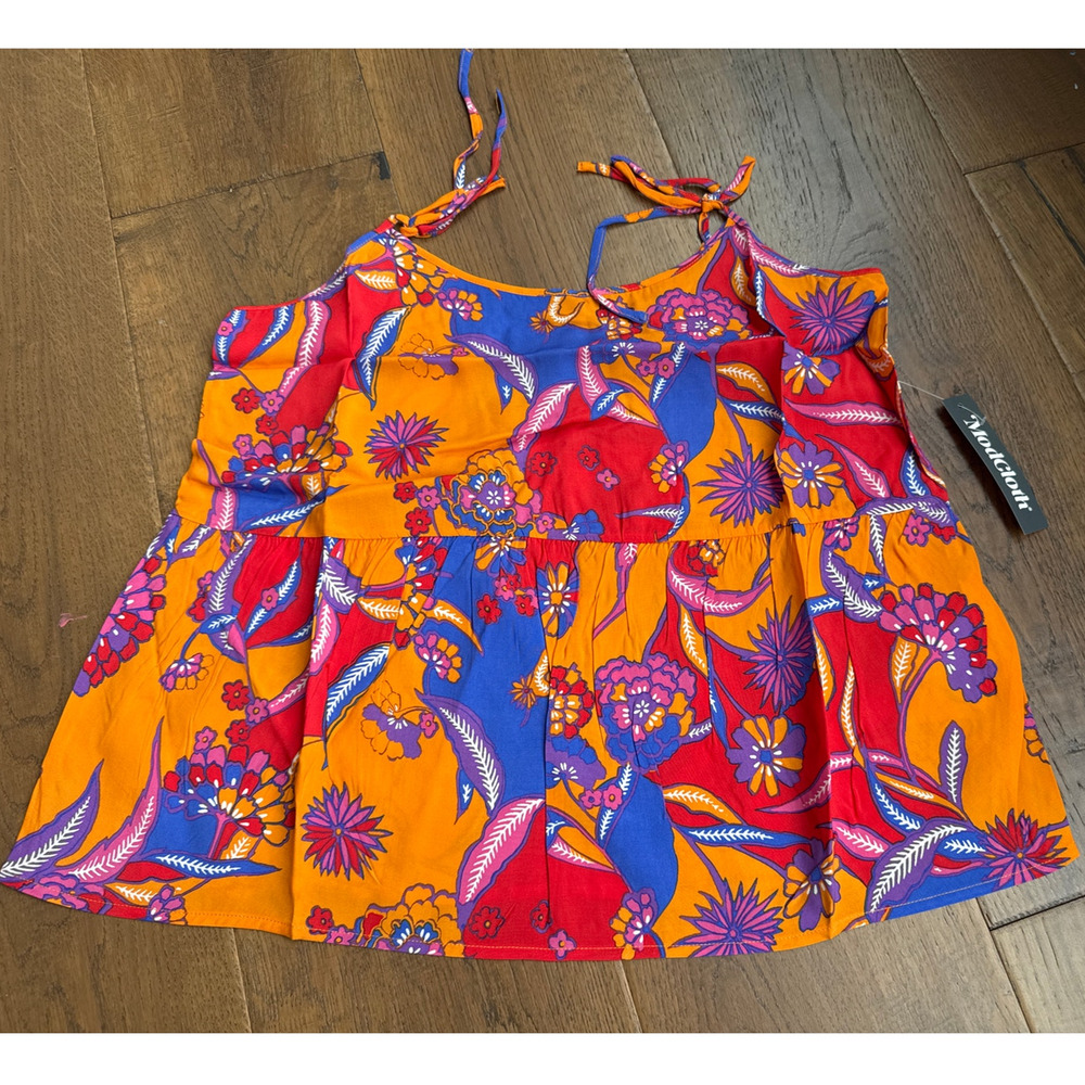 ModCloth Bohemia Bound Peplum Tank Top Orange Bali Floral Women's S NWT